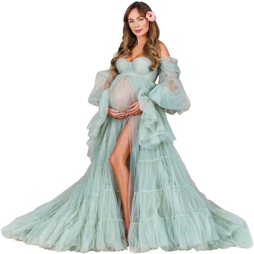 Verngo Off the Shoulder Green Maternity Dress Size L